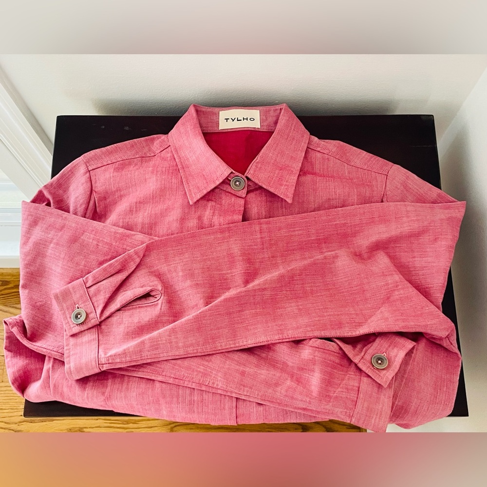 TYLHO For Anthropologie Pink Shirt Dress Long Sleeve Utility Midi w/ Pockets: M - Picture 12 of 12
